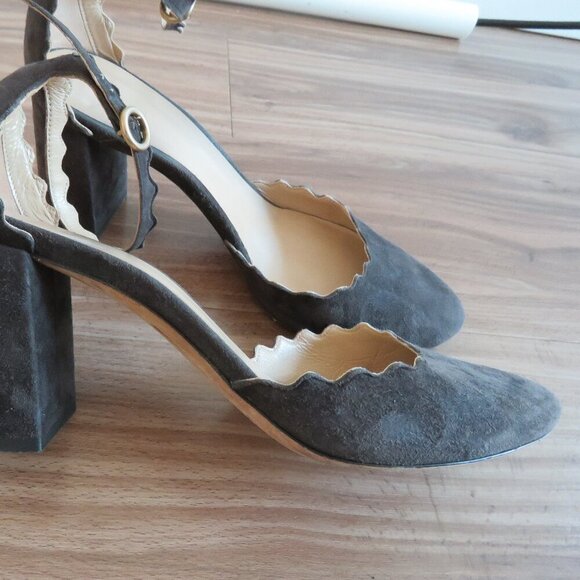 CHLOE Lauren Scalloped Ankle Strap Suede Block Heel Shoes Academia - Size US 7.5 - Picture 8 of 15